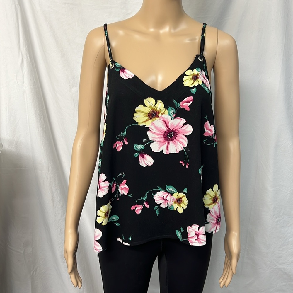 Women’s large tank top, black with flowers by ten sixty Sherman